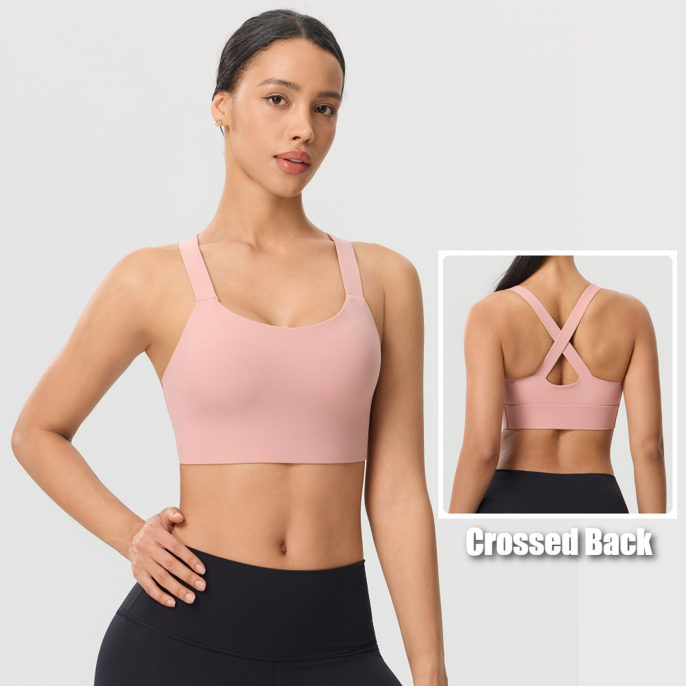 Pilates Yoga One - Solid Color Cross Back Sports Bra,